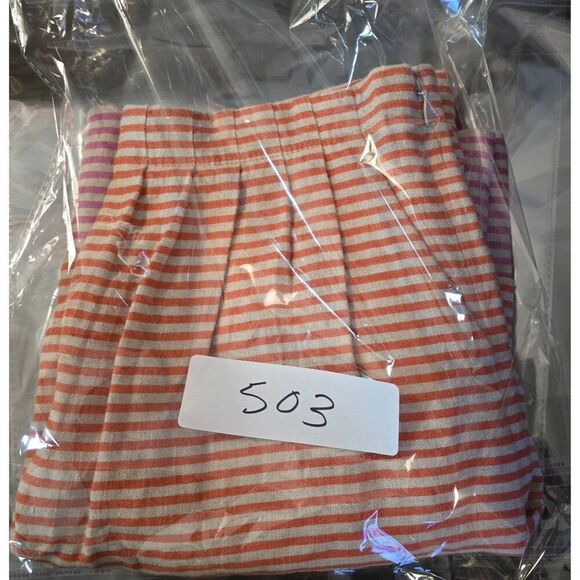 Loft sz 0 Orange & Purple Striped Mini Skirt W Pleats linen beach Nautical - Picture 11 of 11